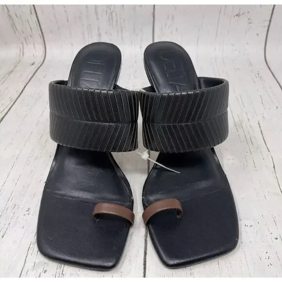 Deltan Kelsea Sandals Womens 8.5 Black Leather Square Toe Heeled Dress - Picture 5 of 16